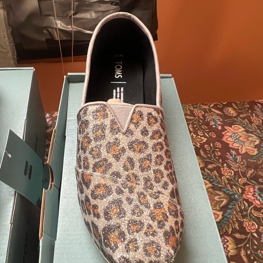 TOMS Glitter Leopard Print Slip-Ons